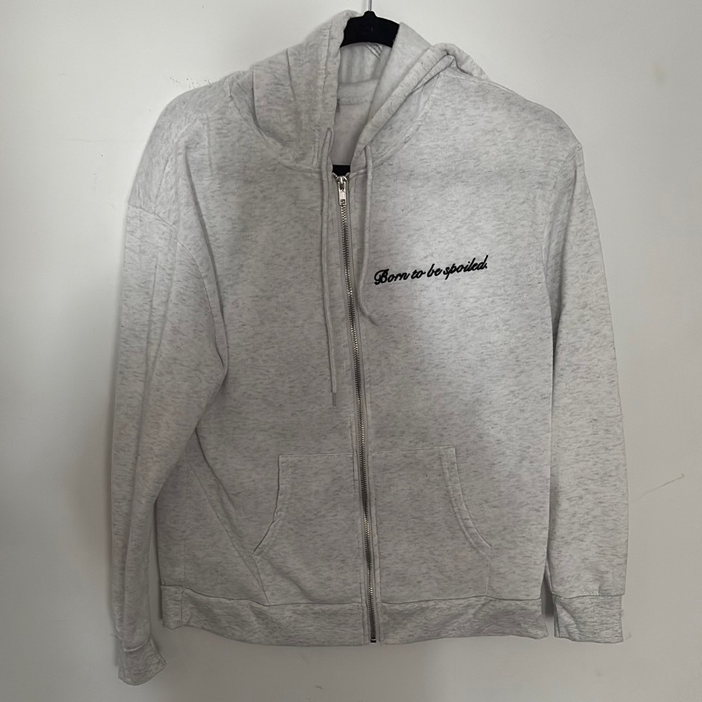 Gray Hoodie with Pink Rose Graphic